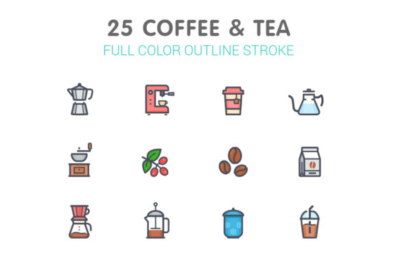 Coffee and Tea Line Icons with Color