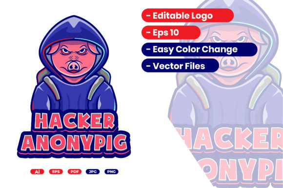 Hacker Pig Cartoon Logo Template: Perfect for Digital & Print Projects