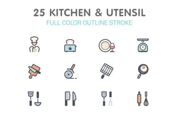 Kitchen and Utensil Line with Color Icon: A Versatile Toolkit for Digital Design