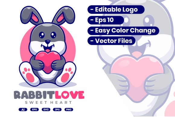 Rabbit Love Cartoon Logo for Creative Projects
